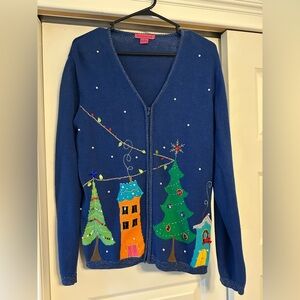 Vintage Bobbie Bell Christmas Embroidered Holiday Sweater Women’s L Tree Beaded